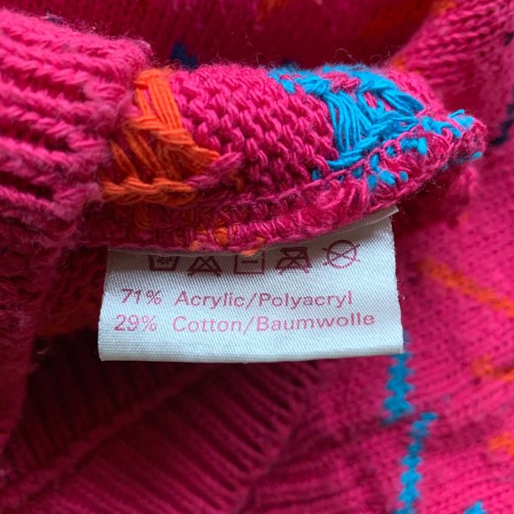 014 - Vintage 80s NEXT Jumper Size Medium Pink Short Boxy Geometric 3/4 Sleeves - Picture 7 of 9